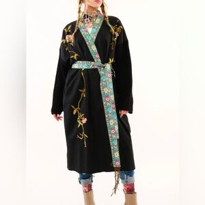 ARATTA Black Something Magical Coat Floral Embroidered Flower Print  SZ OS